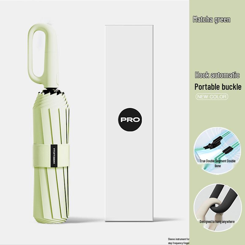 72-Rib Automatic Ring Buckle Umbrella: Portable, Reinforced, Dual-Use for Sun & Rain, Folding Hook Design for Men & Women