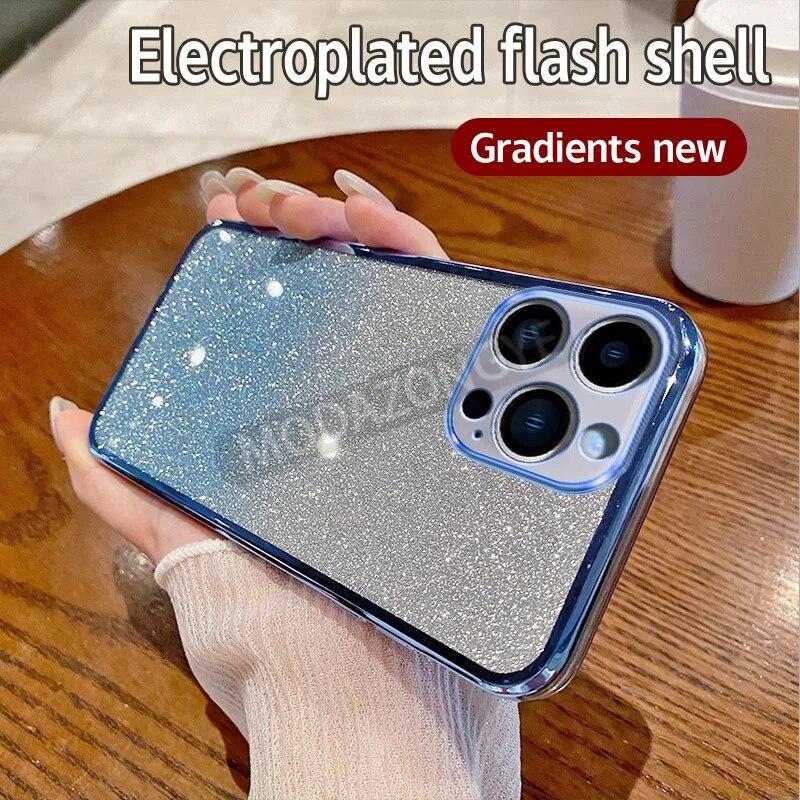 For IPhone 15 Pro Max Case Electroplating Soft Glitter TPU Cell Phone Back Cover IPhone 15 ProMax Phone Casing For Girl Woman
