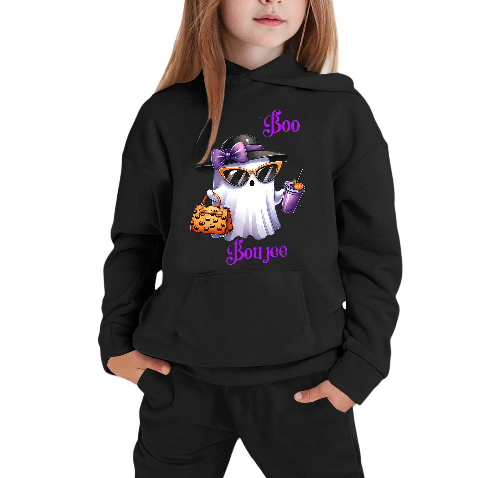 Kids Hooded Sweatshirt with Halloween Print Pullover Top 100