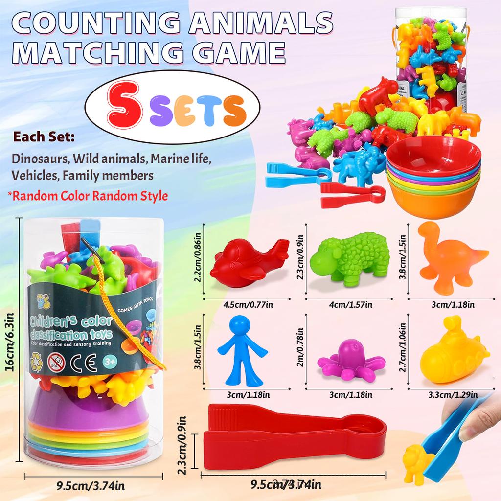 Montessori Material Rainbow Counting Bear Math Toys Animal Dinosaur Color Sorting Matching Game Children Educational Sensory Toy