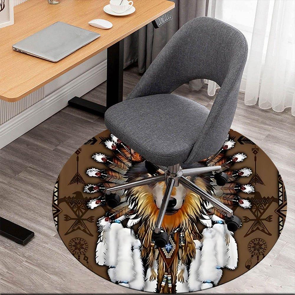 

Native American Wolf Headdress Wall Art DecorRound Non-Slip chair mat chair carpet for office Rugs for Office Decor Gift For Valentine s Day Mother s 80cm by 80cm