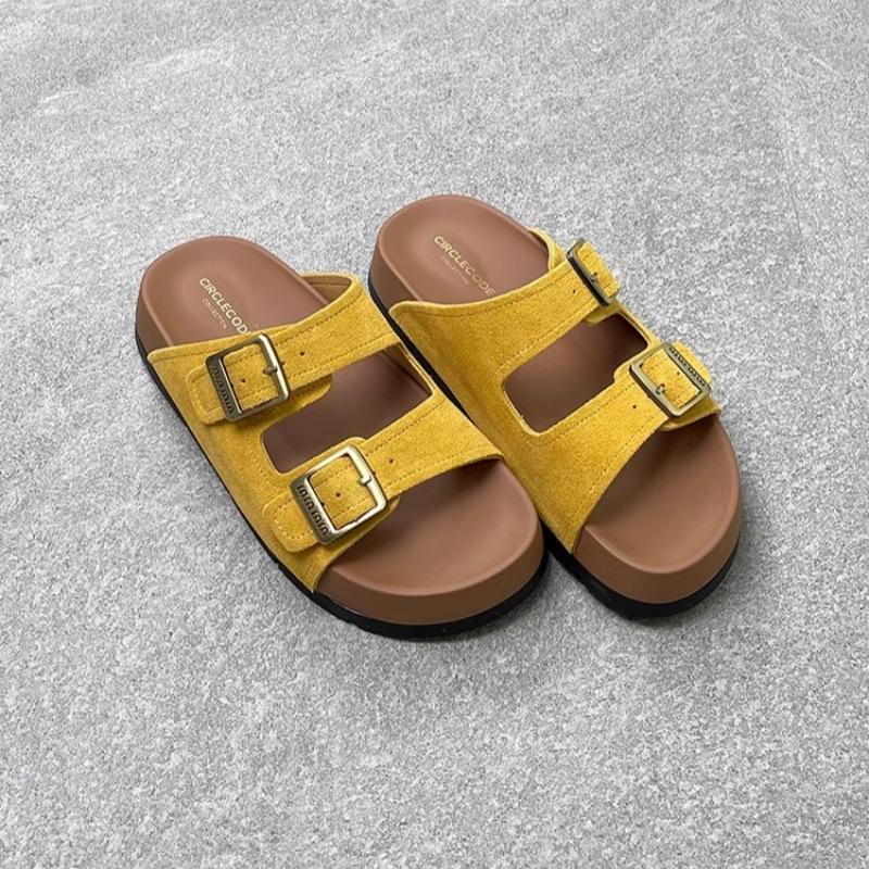 Leather Platform Slippers Women's Wear Spring and Summer New Belt Buckle One-word Drag Versatile Sandals