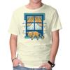 Unisex Crew Neck T-Shirt Relax On Window Graphic Short Sleeve Casual Tee