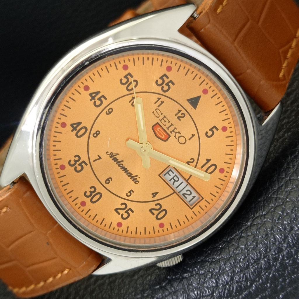 SEIKO 5 AUTOMATIC 6309A VINTAGE JAPAN MENS ORANGE COLOR DIAL WATCH a701538-5 R206b-a701538
