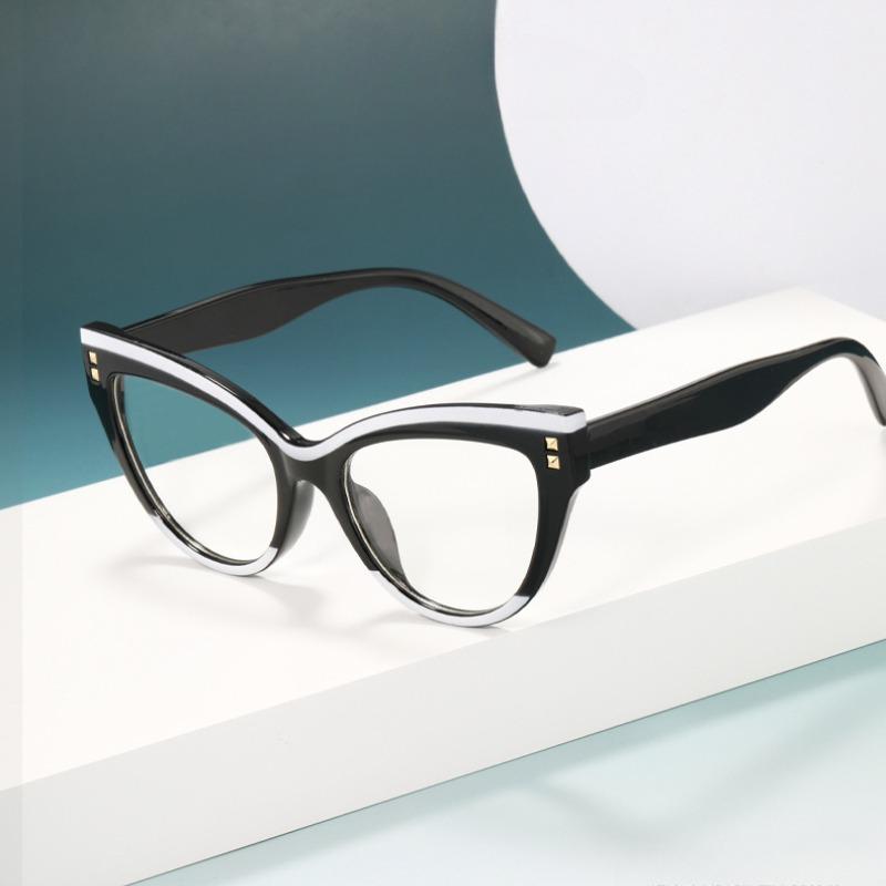 Fashion Rivet Anti-blue Light Cat Eye Reading Presbyopia Glasses Women Oversized FULL Frame Trendy Far Sight Eyeglasses