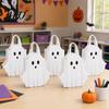 Handle Candy Bag Halloween Ghost Gift Bag, White Pouch with Cute Face, Trick or Tote Treat Favor for Party, Kids Goodie Prizes Holder