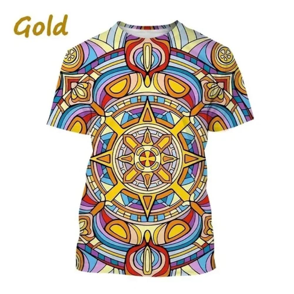 Summer Women's 3D Printing T-shirt Sparkling Camo Mandala Art T-shirt O-Neck Large Short Sleeve Casual Top