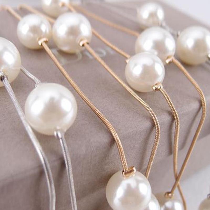 Korean Style Double Layer Pearl Sweater Chain Necklace 