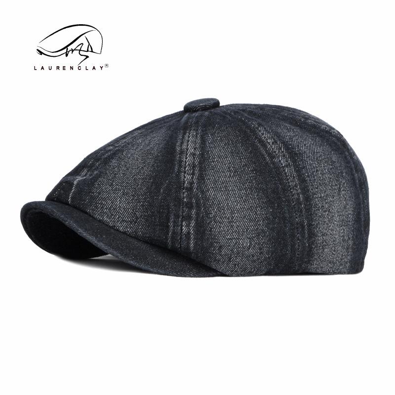 New Washed Denim Octagonal Hat for Women Big Size 60cm British Beret Artistic Ducktongue Painter Hat Retro Newsboy Cap for Men