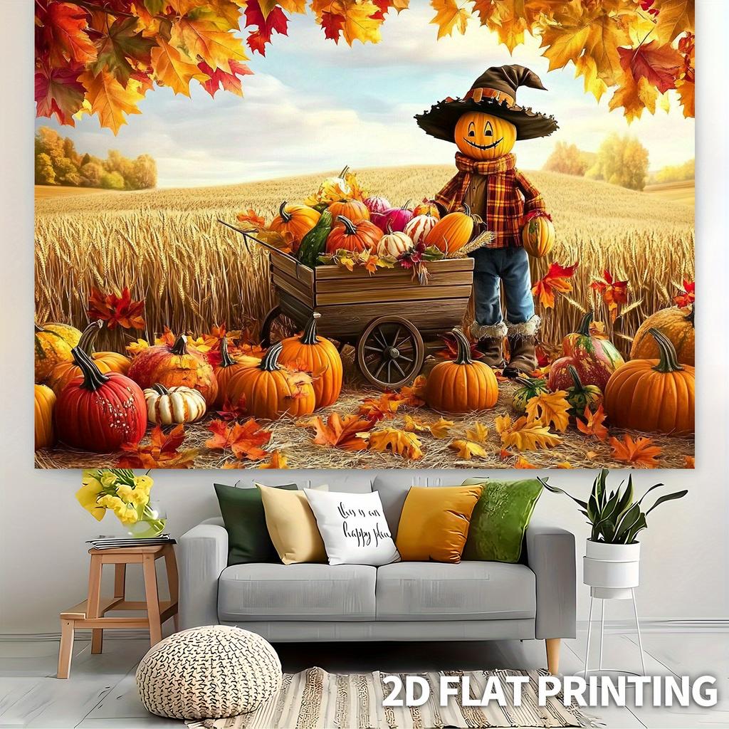 2D plane 1 piece of autumn harvest scarecrow pumpkin field rural autumn-themed background fabric party banner