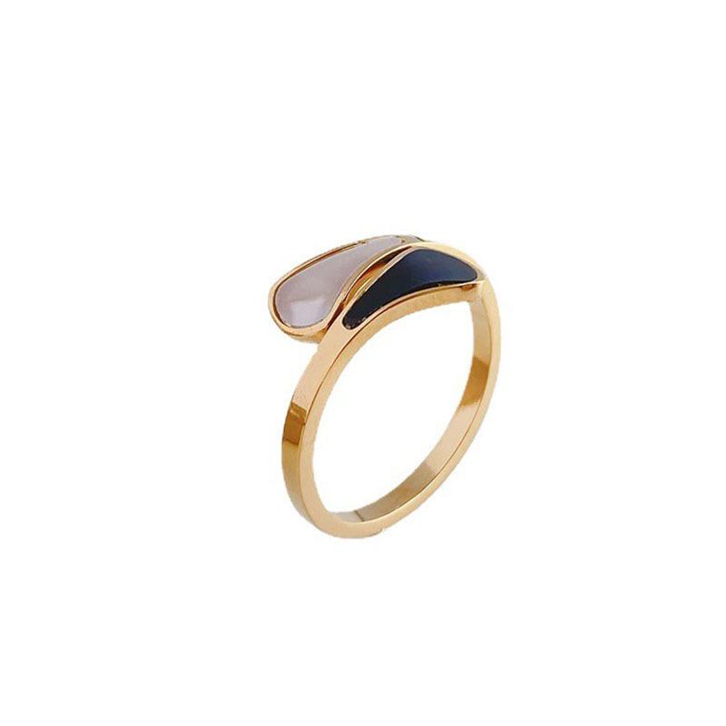 Korean Style Simple Titanium Steel Ring Women's Black and White Shell High-end Same Style Trendy Ring