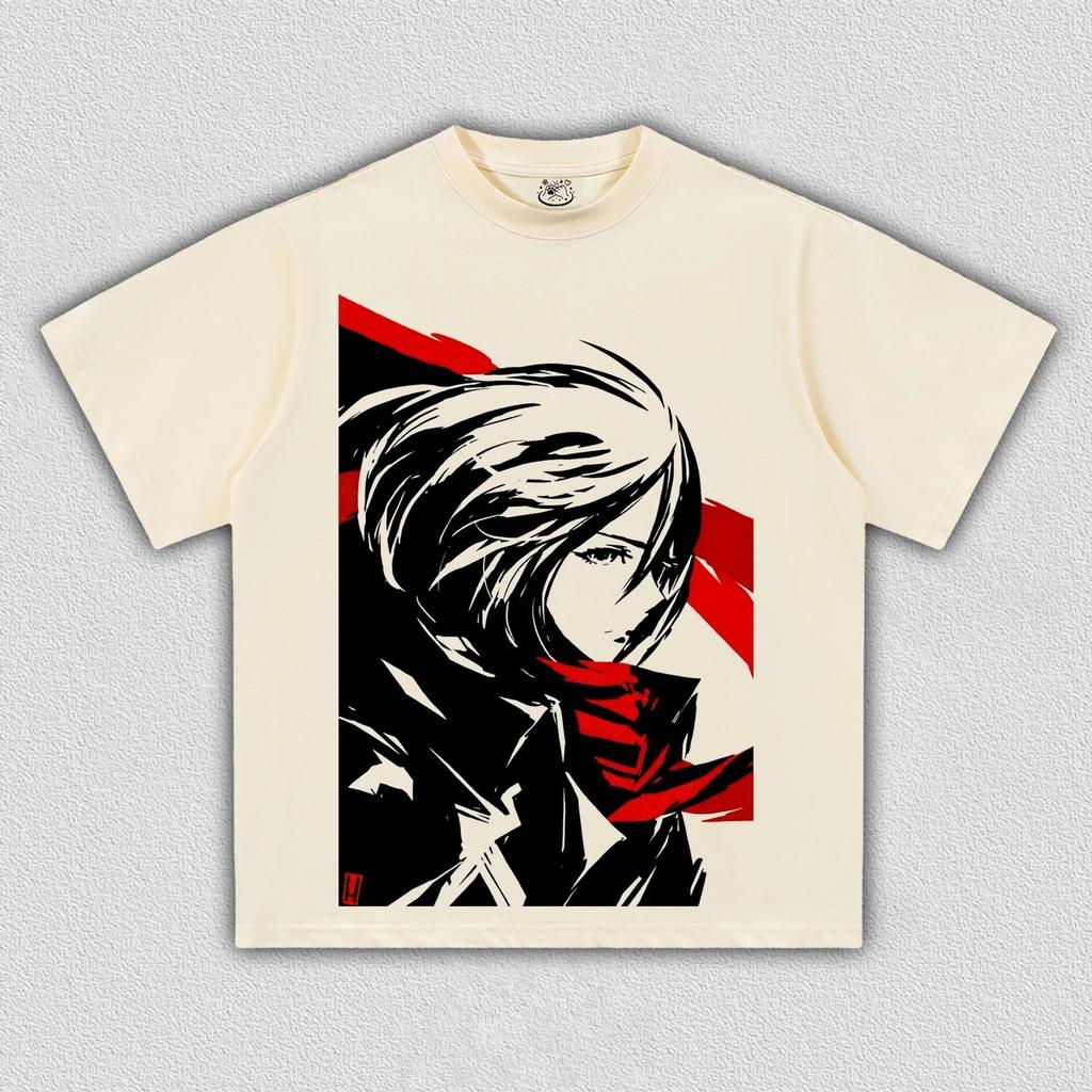 Animekaraktärer Mikasa Ackerman T-shirt Damer Herrar Attack on Titan Tryck Oversized Herr Dammode Streetwear hög kvalitet