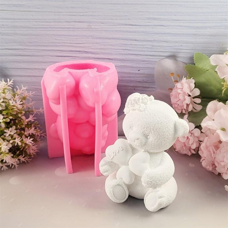 Flexible Silicone Mold Bear Figurine Shaped Candle Molds Scented Aromatherapys Making Mould Handmade Ornament Mould