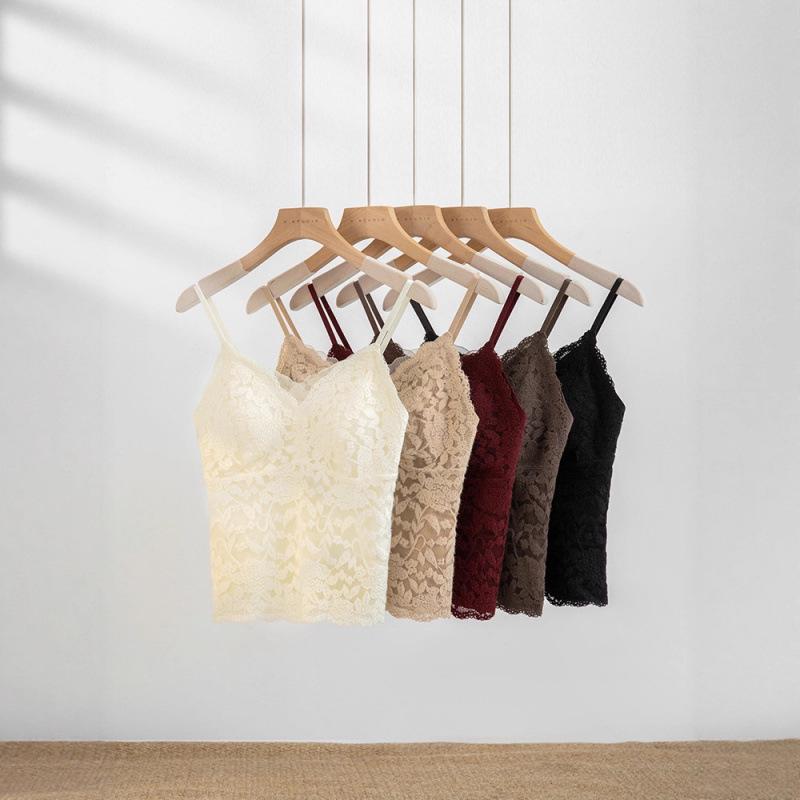 Women's Lace Camisole with Built-In Bra, Fleece-Lined, Sexy Slim-Fit for Autumn/Winter
