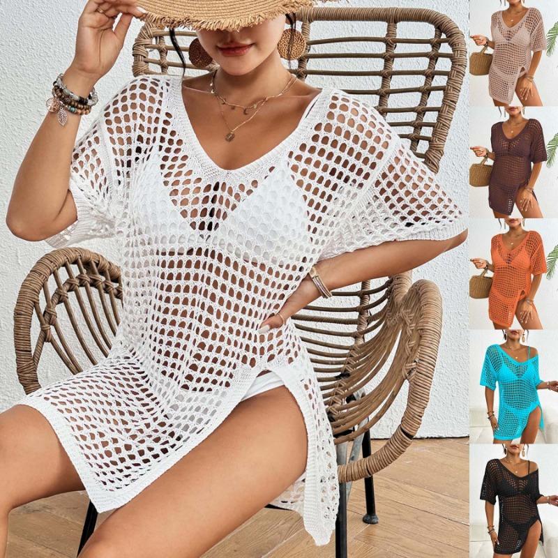 Bluză Rochie Bikini Tricotată de Vară Nouă pentru Femei cu Decolteu în V și Decupaj Deschis