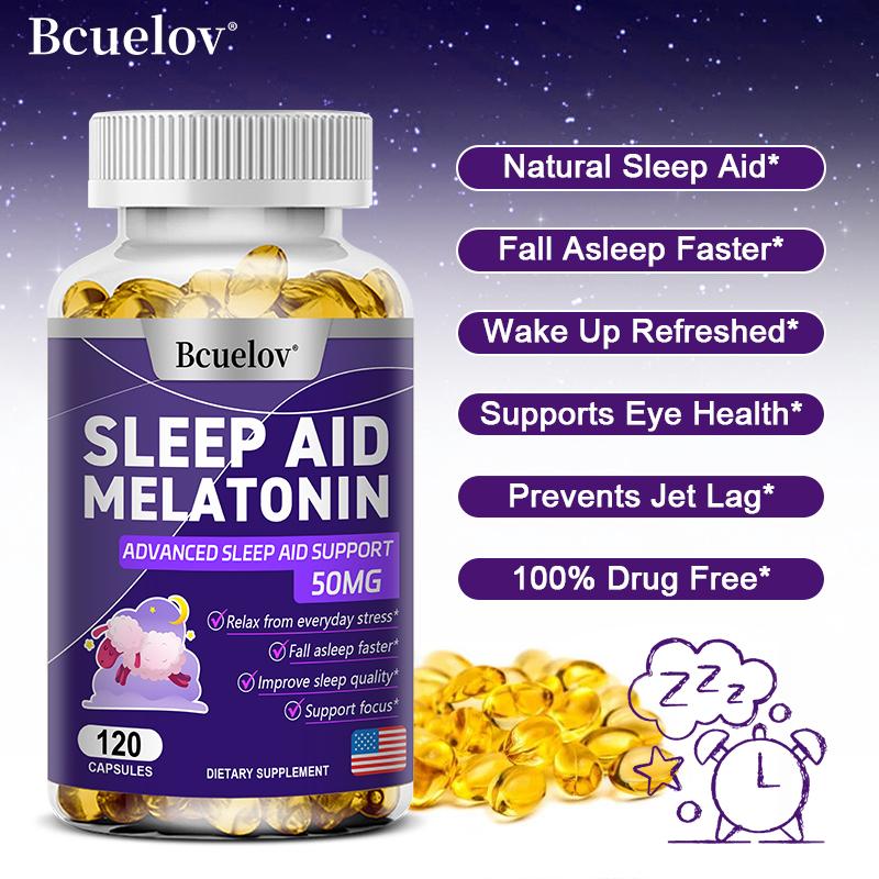Bcuelov Melatonin Sleep Aid Capsules 50mg Melatonin Magnesium Theanine combined with Chamomile and other herbs improve sleep quality