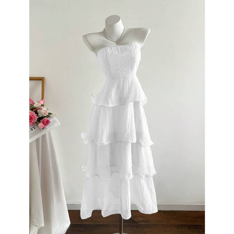 Summer Knit Dress With Ruffled Hem And High Waist For Women