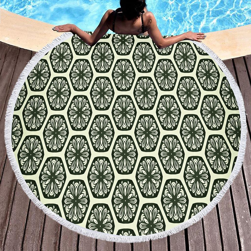 Vintage Floral Round Beach Towel,Microfiber Boho Beach Blanket Sand Free Quick Dry Bath Towel Absorbent Meditation Rug Yoga Mat