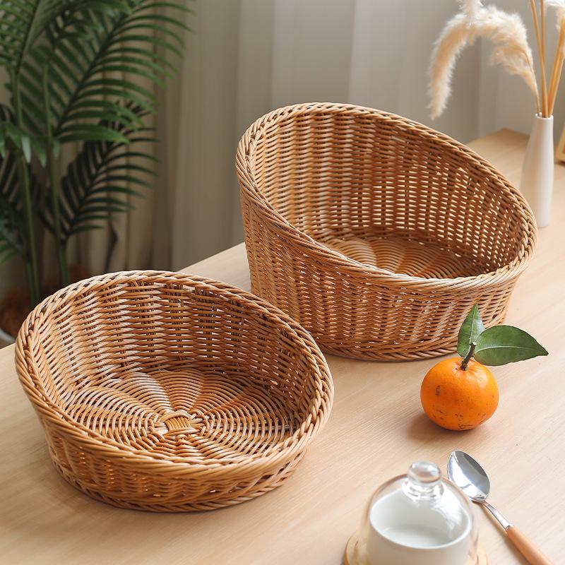 Rattan-Style Angled Bread, Fruit & Snack Display Basket