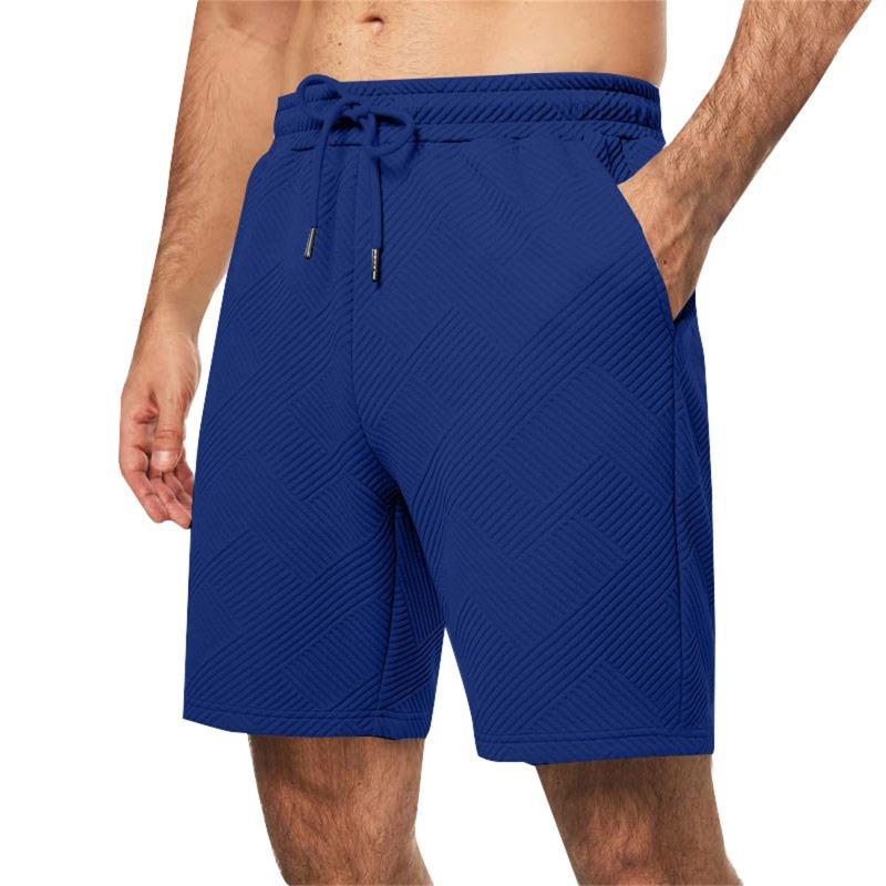 Men Textured Fabric Drawstring Waist Casual Shorts Loose Fit Elastic Waist Daily Summer Beach Short Pants S синий