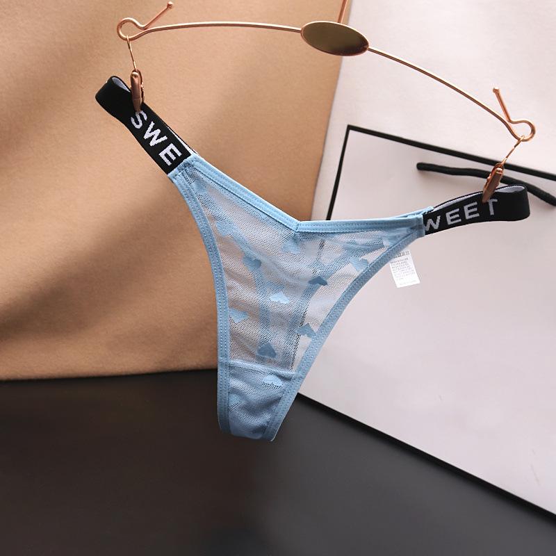 Plus Size Low Waist Mesh Thong with Letter Detail