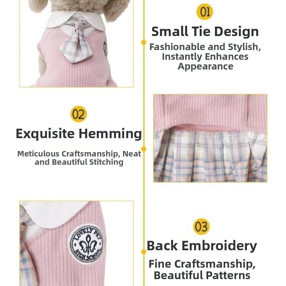 Bowtie Pet Cat Dress Polyester Spring Pet Clothes New Puppy Plaid Skirt  Spring Season