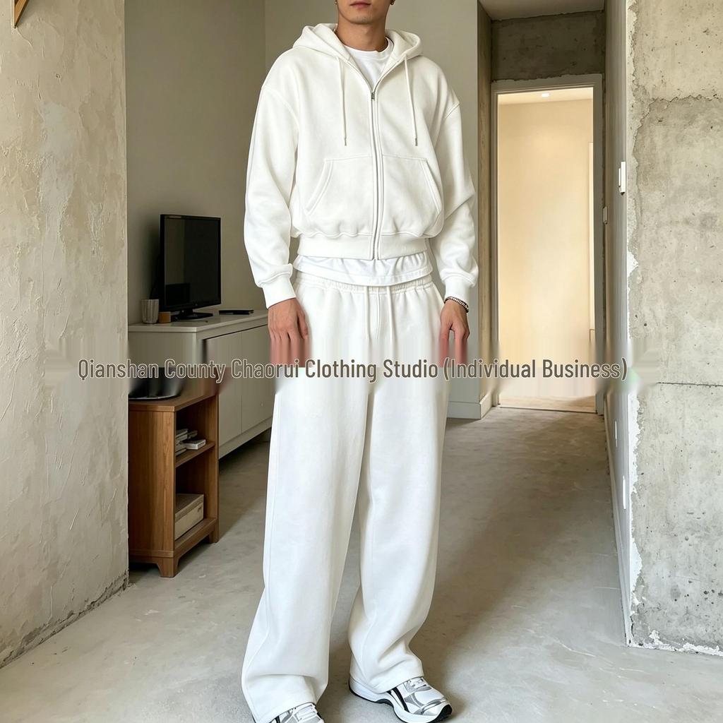 Completo con Felpa con Cappuccio e Zip e Pantaloni a Gamba Larga Unisex - Colore Unito, Stile Europeo/Americano, Autunno/Inverno 2026