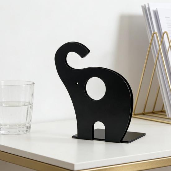 Creative Elephant Bookends, Metal Book Holder for Kids Students, Heavy Duty Non-Slip Desktop File Organizer for Home Office Decor