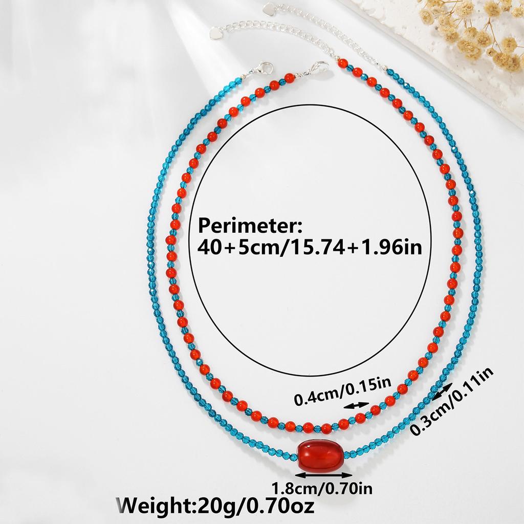 Natural red agate necklace, Xiaomi bead collarbone chain, Bohemian bead necklace, jewelry, double-layer layered necklace