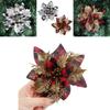 Exquisite 14cm Christmas Tree Decoration With Red And Gold Glittered Flower Design