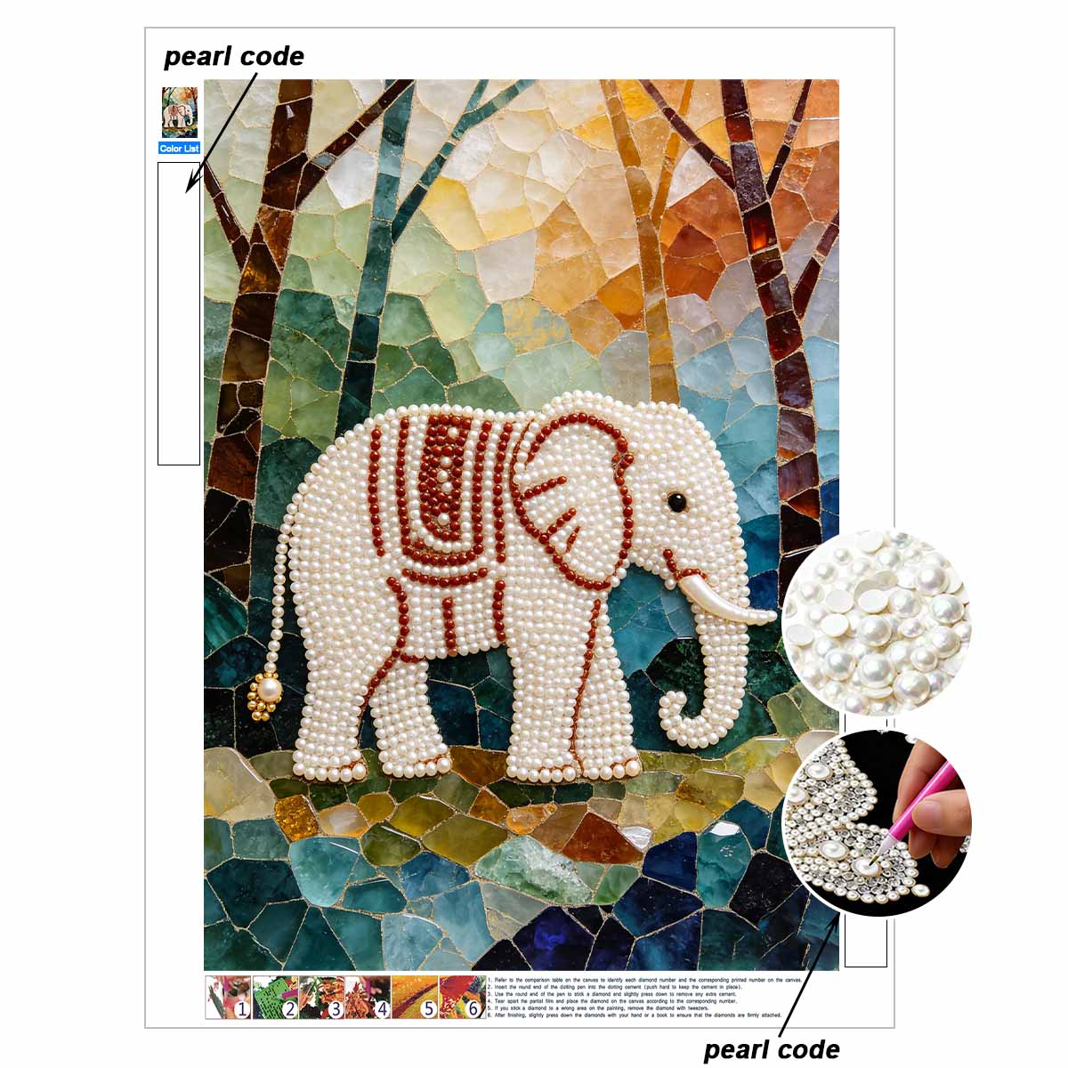 Pearl Art Painting Home Wall Decor Elephant Mosaic Gemstone Painting Picture Crafts Adult/Beginner Gift Creative Home Decor Unframed 30x40