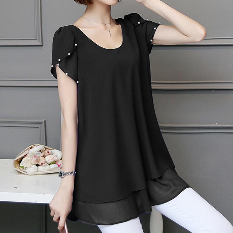 Elegant Fashion Casual Solid Patchwork Chiffon Shirt Summer New O-Neck Short Sleeve Loose Pullovers Blouse Women's Clothing