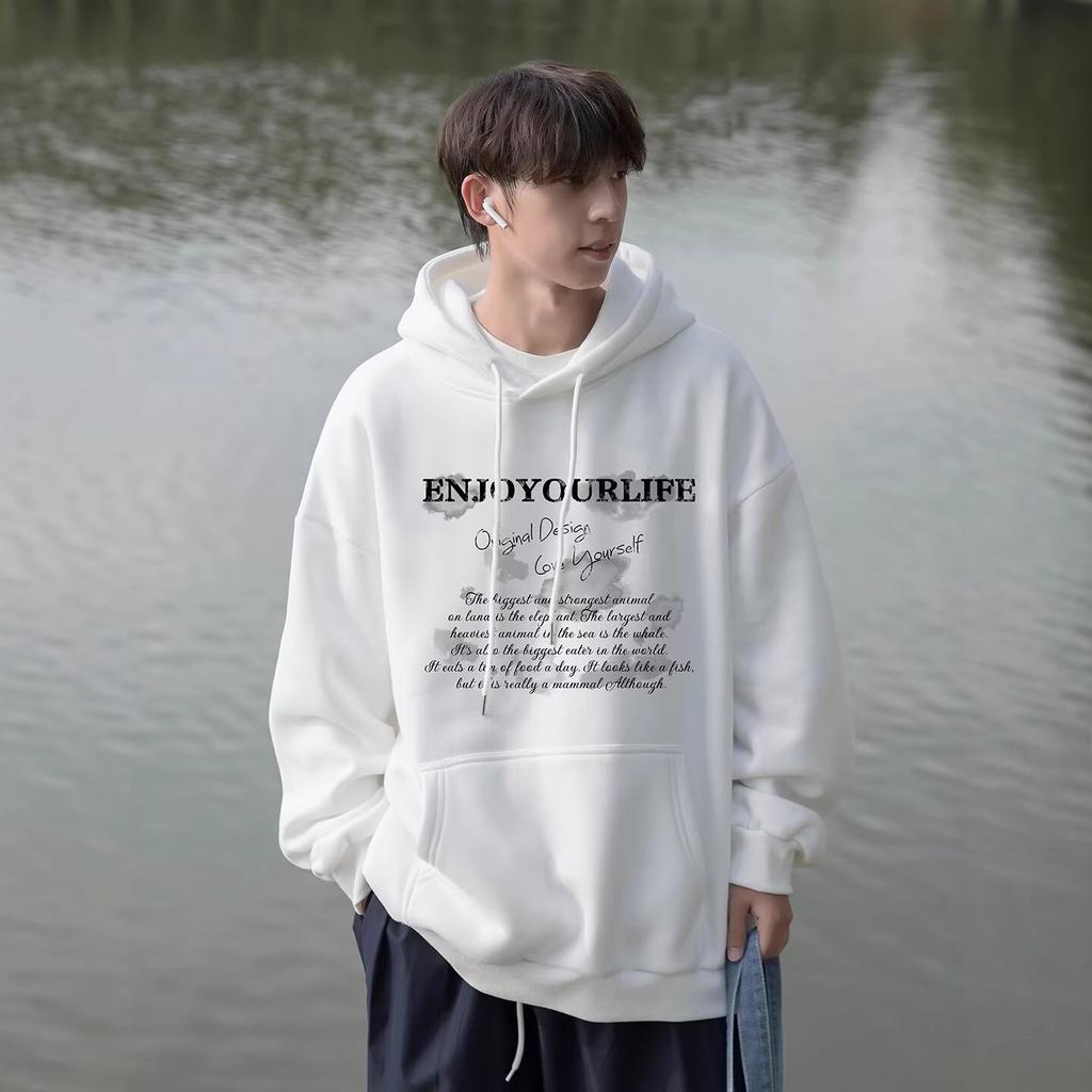 Fleece Förtjockad Tröja med Huva Herr Amerikansk Tröja Höst och Vinter Tröja med Huva Tonårsjacka