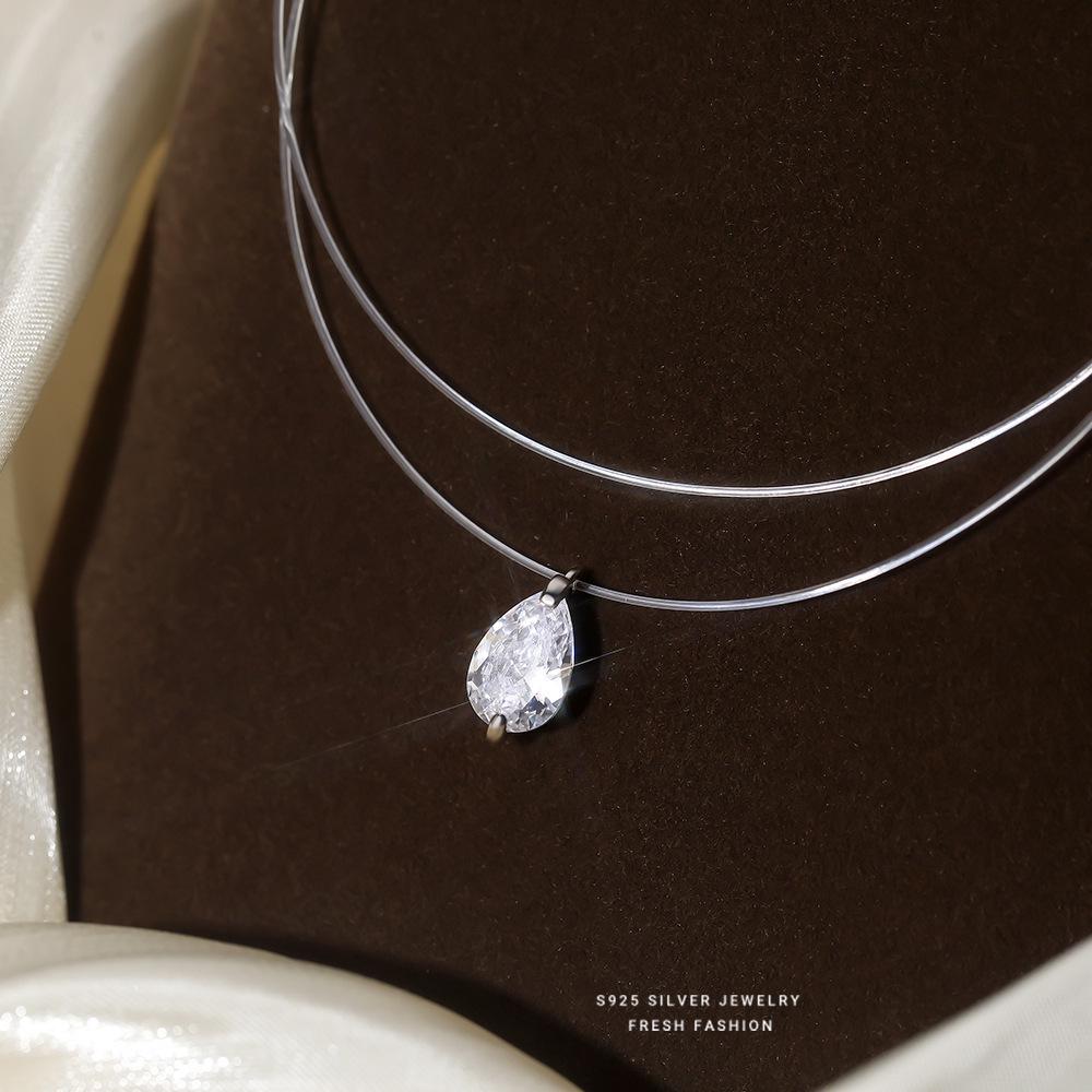

Ожерелье «Слезы русалки» из S925: Элегантная подвеска из циркона на невидимой леске с простой роскошной ключичной цепочкой для женщин White Zircon Plated Platinum 40CM