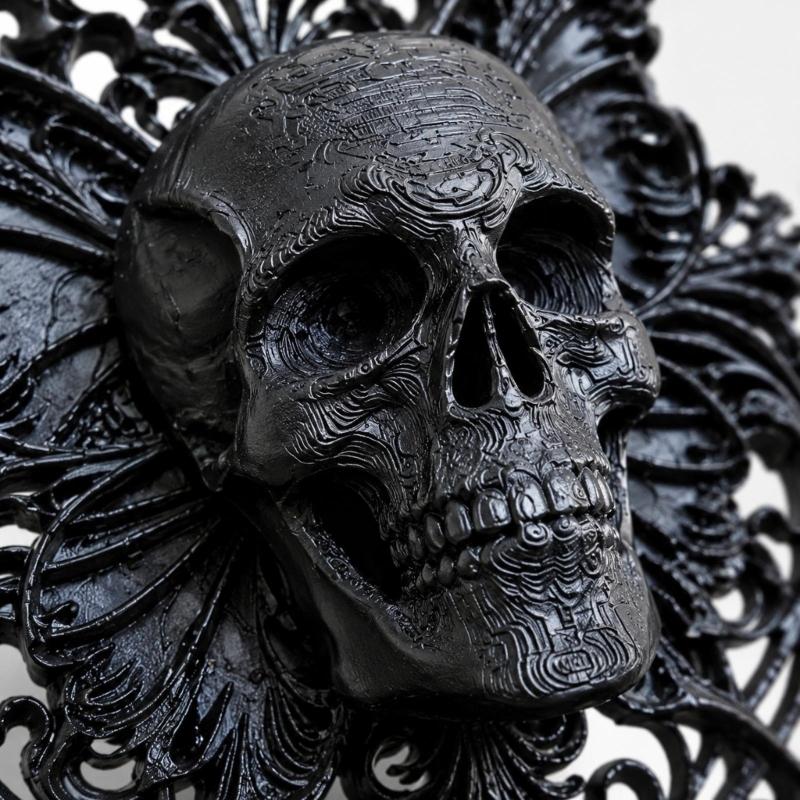 Halloween Skeleton Wall Art Black Skull Butterfly Wall Decors, Single-Form Plastic Plaque with Raised Relief and Intricate Scrolling Detail for
