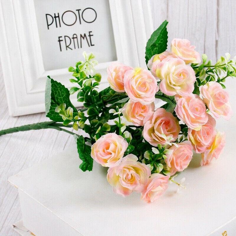 15head Rose Artificial Bouquet Silk Fake Flowers Wedding Party Decoration Home