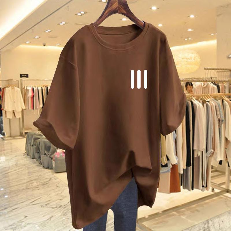 

Pure cotton American trendy brand small front shoulder short-sleeved t-shirt women s summer design oversize half-sleeved top XXXL