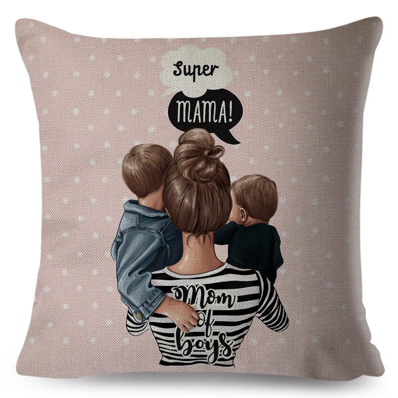 Fashion Cute Cartoon Super Mama Husă de pernă In 45*45cm Decor Mamă și Bebeluș Față de Pernă pentru Canapea Acasă Față de Pernă Super Daddy