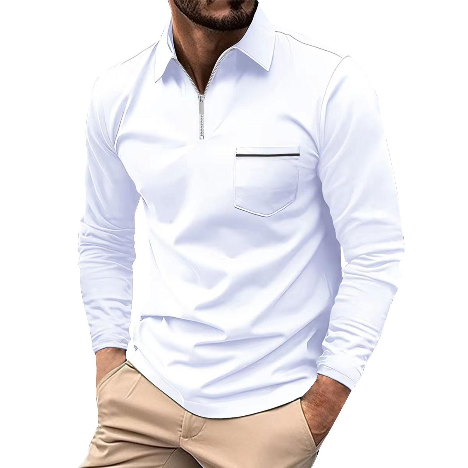 

Мужская рубашка с длинным рукавом и застежкой-молнией с лацканами, однотонный повседневный топ XL белый