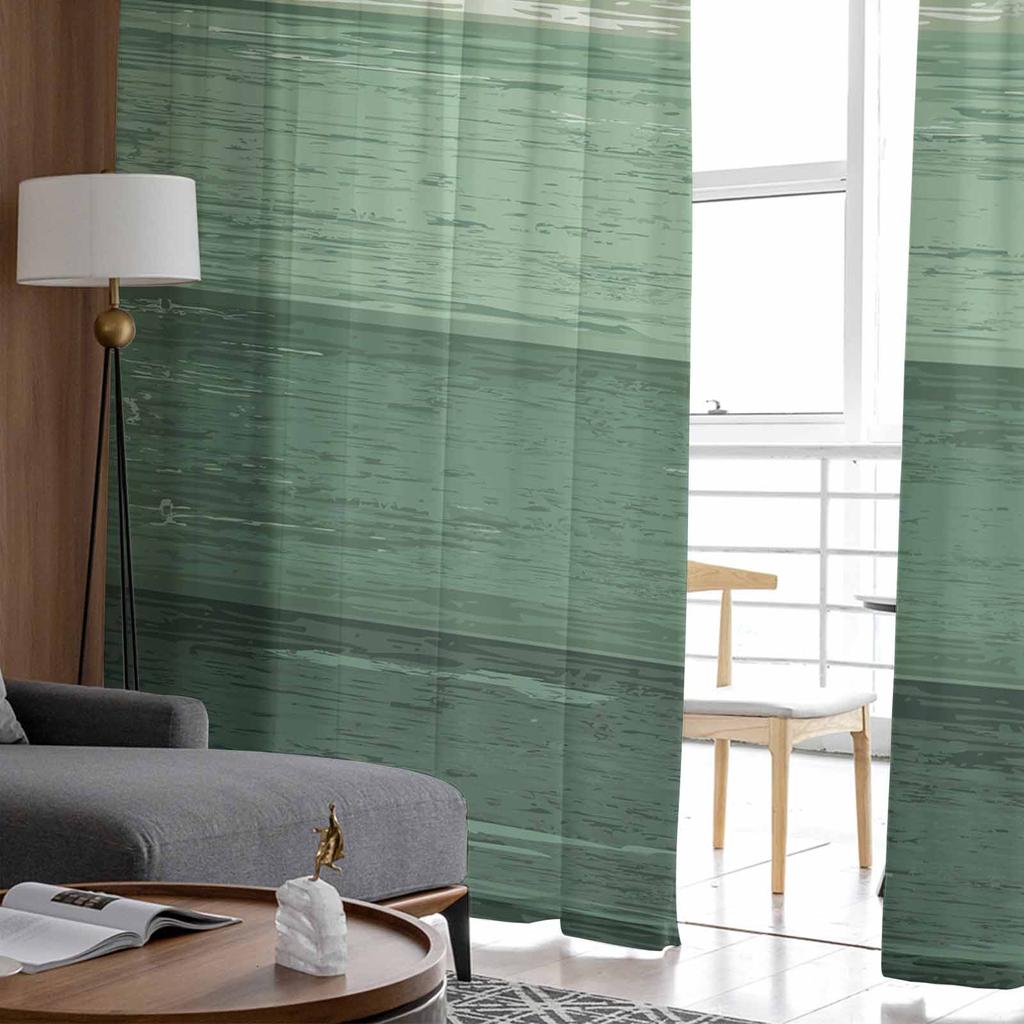 Wood Grain Striped Green Gradient Window Tulle Curtains for Living Room Bedroom Hotel Luxury Decoration Sheer Curtains