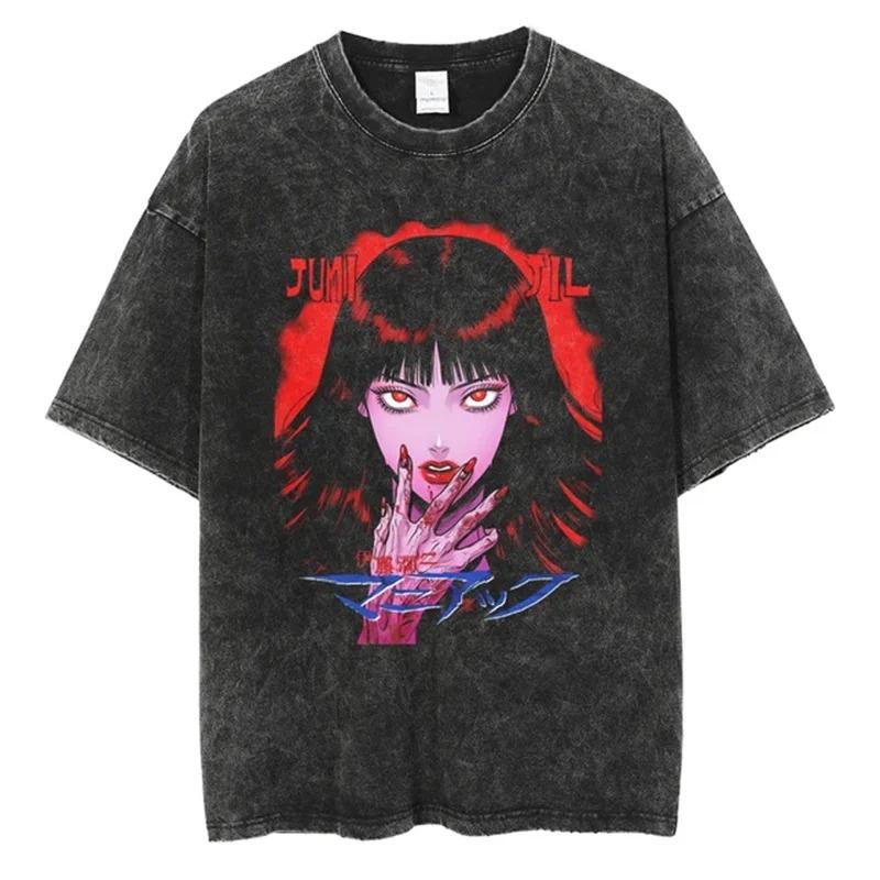 Streetwear Oversize Acid T Shirt For Men Women Thriller Comic Graphics T-Shirt Summer Washed Old FuJiang Anime Top Tees