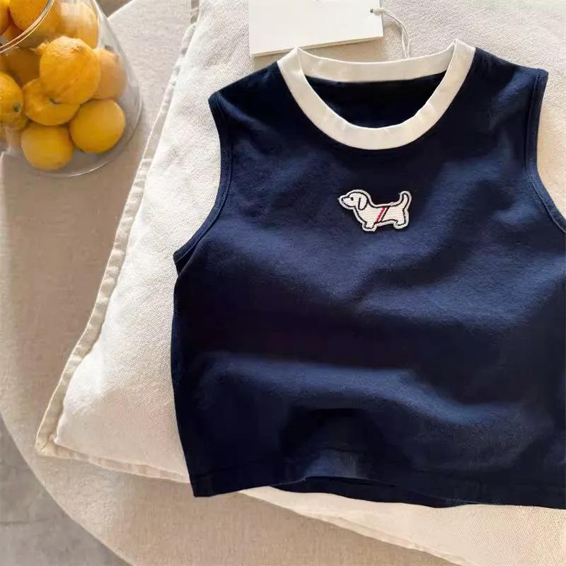 Boys Summer Cotton Sleeveless Tank Top Round Neck Korean Casual Vest