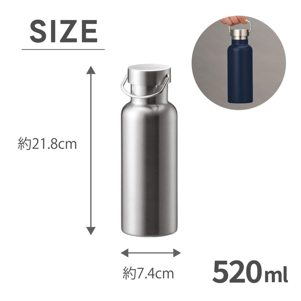 520ml Metal Handle Thermos Bottle with Handle Double Vacuum and Cold Water with Perfect for Outdoor and as a Gift for Day Insulated, Insulated,