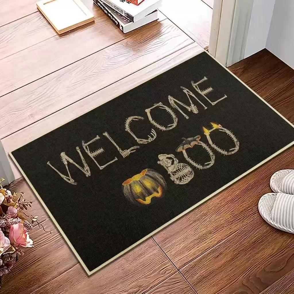 Autumn Theme Door Mat With Pumpkin Maple Leaf Sunflower Patterns Soft Decorative Entryway Rug For Home Indoor Outdoor