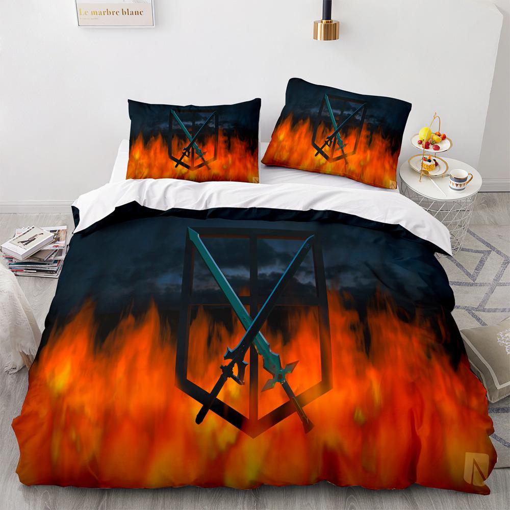 Anime Attack on Titan 3D-bedrucktes Bettwäscheset Bettbezug Kissenbezug Freiheitsflügel Bettwäsche für Jungen Kinder Twin Single Full Size