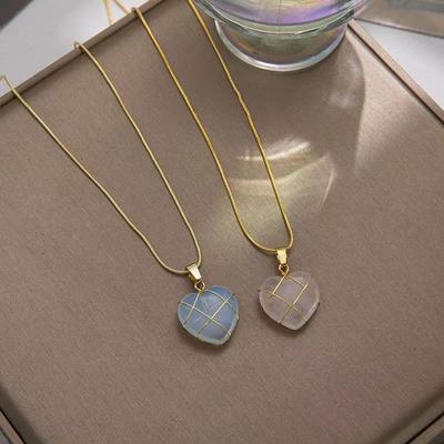 Opal Heart Necklace Castle Necklace For Woman Girls Rose Quartz Barbie Necklace Jewelry Accessories Gift