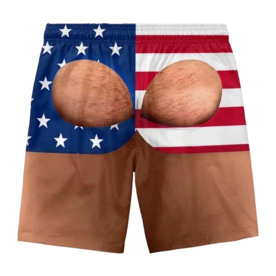 Novelty 3D Graphic Swimwear Hairy Big Booty Shorts, Men Funny Butt Print Beach Relaxed Fit Lounge Shorts Cheeky Briefs Pattern Swim Trunks for Summer