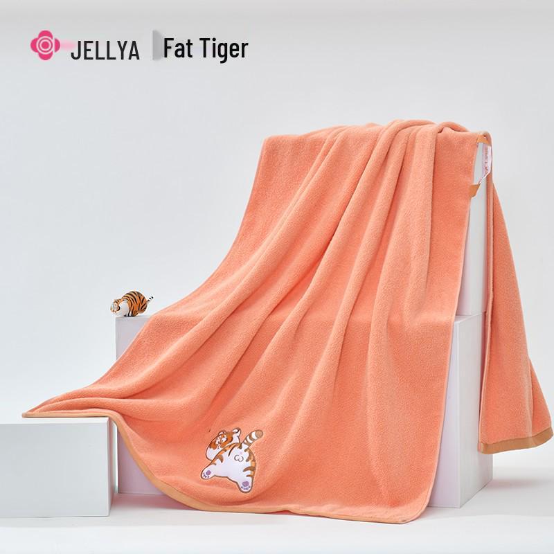 Jieliya Pure Cotton Bath Towel with Fat Tiger Embroidery & Hanging Loop - Soft & Absorbent 140×70 cm