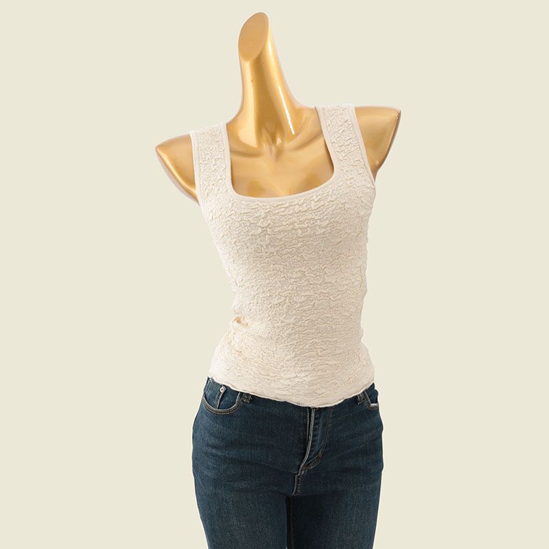 Foreign Trade Original Order Pleat Craft Pure Desire Square Collar Vest Summer Slim Fit Light Luxury Slim Fit Sleeveless Knitted Top Women