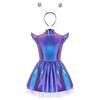 Girls Stage Performance Alien Costume Set: Glossy Mock Neck Dress with Ruffled Tutu & Flying Sleeves, Complete with Hair Hoop